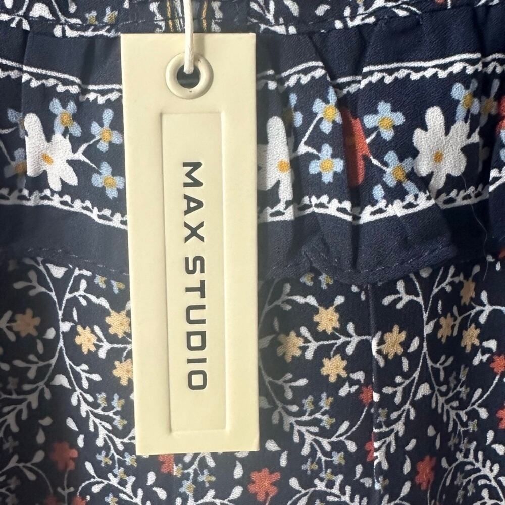 Max Studio Floral Boho Midi Dress Size Small NWT Navy Ruffle - Picture 6 of 7